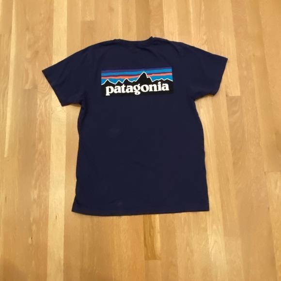 Patagonia Mens Blue Cotton Short Sleeve T-Shirt / Logo on Back/ Size M Slim Fit - Picture 4 of 11